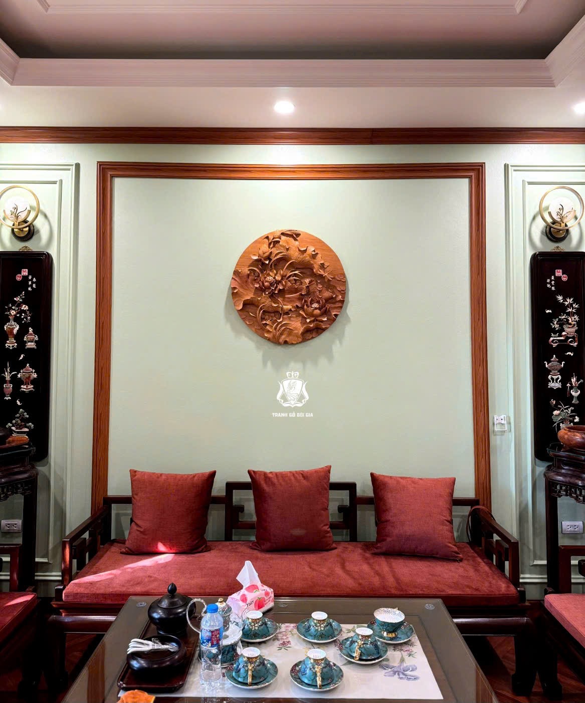 Hành trình từ phôi gỗ Mộc đến Cửa nhà Phật của bức tranh gỗ Hoa Sen